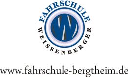 Logo der Fahrschule Weissenberger mit Website-URL www.fahrschule-bergtheim.de.