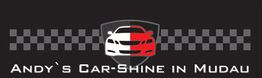 Logo von "Andy’s Car-Shine in Mudau" mit einem Auto und Schachbrettmuster im Hintergrund.