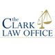 The Clark Law Office logo with blue text and gold scales of justice icon.