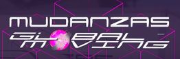 Texto: "Mudanzas Global Moving" con fondo oscuro y detalles geométricos en rosa.