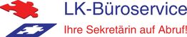 Logo von LK-Büroservice: "Ihre Sekretärin auf Abruf!" mit roten und blauen Puzzleteilen.
