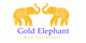 Zwei gelbe Elefanten mit Text: "Gold Elephant - Royal Thai Wellness" auf weißem Hintergrund.