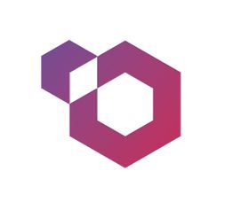 Abstraktes Logo aus ineinandergreifenden Rauten und Hexagon, in Violett- und Rottönen.