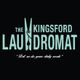 Logo for "The Kingsford Laundromat" with clip art and the tagline "Let us do your dirty work."
