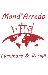 Logo Mond'Arredo con sedie, tavolo e mappamondo. Scritta: "Furniture & Design".