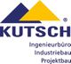 Logo von Kutsch mit blauen und gelben Dreiecken und Text: Ingenieurbüro, Industriebau, Projektbau.