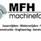 Logo van MFH machinefabriek BV met blauwe en grijze elementen en tekst over diensten.
