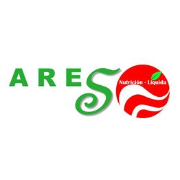 Logo de ARESO con texto "Nutrición - Líquida" en un círculo rojo con diseño de hoja verde.