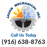 Logo of Jason Mechanical Inc. with sun, snowflakes, gear, and a contact number below.
