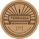 Logotipo circular de "La Terrassa de Bonanova" con utensilios y torre estilizada.