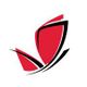 Abstract red and black butterfly logo design on a white background.