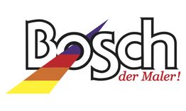 Logo: Bosch der Maler, mit buntem Pfeil darunter in Gelb, Orange, Rot und Lila.