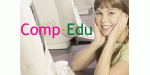 Mädchen lächelt am Computer, daneben der Text "Comp-Edu".
