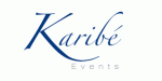 Schriftzug "Karibé Events" in blauer, eleganter Schrift auf weißem Hintergrund.