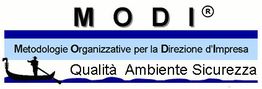 Logo MODI con gondola e testo: "Qualità Ambiente Sicurezza".