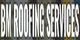 "BM ROOFING SERVICES" in bold white letters on a blurred, colorful background.