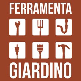 Strumenti e attrezzi per il giardino: chiave, forcone, tubo, spina, pennello e martello.