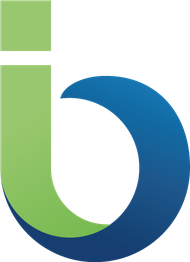 Grün-blaues Logo in Form eines „b“, geteilt in zwei Bögen; links grün, rechts blau.