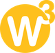 Gelbes W3-Logo auf weißem Hintergrund, stilisierte weiße W-Buchstabe innerhalb eines Kreises.