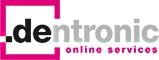 Logo mit Text: "dentronic online services" in Schwarz, Grau und Pink.