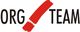 Schwarzer Text "ORG!TEAM" mit rotem Klebeband als Ausrufezeichen zwischen den Worten.
