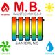 Logo mit Heizung, Solar, Lüftung, Sanitär. Text: M.B. Haustechnik G.b.R Sanierung.