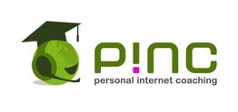 Logo mit grünem Globus, Doktorhut, Text "p!nc", "personal internet coaching".