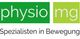 Logo mit Text: "physio mg" in Grün, darunter "Spezialisten in Bewegung" in Schwarz.