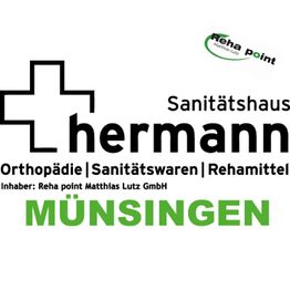 Logo des Sanitätshauses Hermann in Münsingen mit Text zu Orthopädie, Sanitätswaren, Rehamittel.