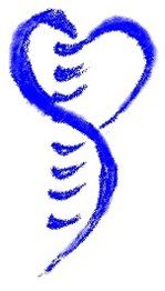Abstraktes blaues Bild: Herzform, verbunden mit geschwungenem S-ähnlichen Element.