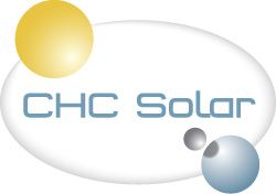 Logo mit der Aufschrift "CHC Solar", umgeben von gelben und blauen Kreiselementen.