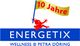Logo mit rotem Frosch und gelber Fahne: "10 Jahre". Text: "ENERGETIX, Wellness @ Petra Döring".