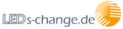 Logo mit Text "LEDs-change.de" und einem orangenen Kreis mit weißen Streifen rechts.