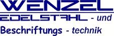Logo mit Text: "Wenzel Edelstahl- und Beschriftungstechnik" in blauer Schrift.