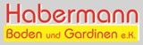 Logo von "Habermann Boden und Gardinen e.K." in Rot und Gelb auf grauem Hintergrund.