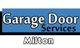 "Logo saying 'Garage Door Services Milton' with blue and black background."