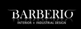 Logo mit dem Text "BARBERIO INTERIOR + INDUSTRIAL DESIGN" auf schwarzem Hintergrund.