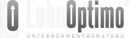 Logo von LohnOptimo Unternehmensberatung mit u-förmigem Symbol und grauem Farbverlauf.