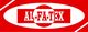 Rotes und weißes AL-FA-TEX-Logo, stilisierte Buchstaben in ovalem Rahmen.