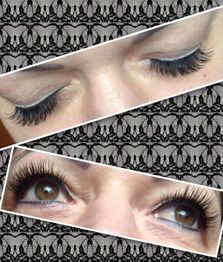Augen mit geschlossenen und offenen Lidern, zeigen dichte, lange Wimpern mit Spitzenmuster-Hintergrund.
