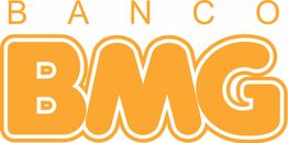 Logo do Banco BMG em laranja com letras grandes e contorno branco.