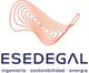 Logotipo de ESEDEGAL, ingeniería, sostenibilidad, energía, con diseño abstracto rojo arriba.