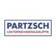 PARTZSCH Unternehmensgruppe Logo, blauer Text oben, roter Text unten, weißer Hintergrund.