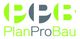 Logo mit Text "PlanProBau" und grünen sowie grauen stilisierten Buchstaben "P" und "B".