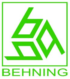 Grünes Logo mit stilisierten Buchstaben "BA" und Text "BEHNING" in einem Rahmen.