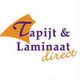 Logo van Tapijt & Laminaat Direct met oranje en paarse letters.