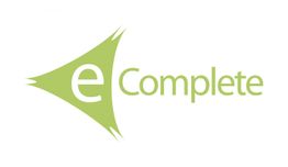 Grünes Logo mit Wort "eComplete", der Buchstabe "e" in einem stilisierten Dreieck.
