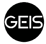 Schwarzes Kreislogo mit dem weißen Schriftzug „GEIS“.