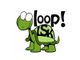 Niedliche grüne Schildkröte mit großem Lächeln und dem Schriftzug "loop!" auf dem Panzer.