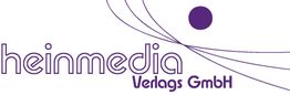 Logo von heinmedia Verlags GmbH mit lila Schrift und grafischen Linien.
